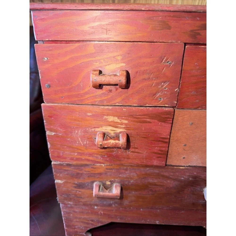 Primitive Antique 5 Drawer Parts Seed Thread Cabinet Apothecary Chest Handmade
